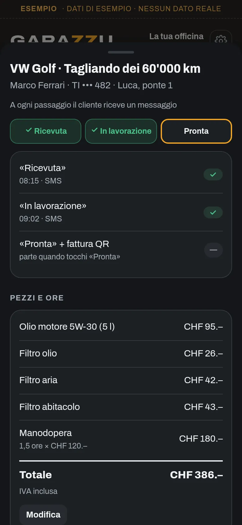 La VW Golf in officina: i tre passaggi con il loro messaggio, i pezzi e le ore